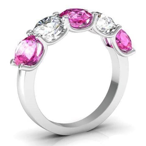 3.00cttw U Prong Pink Sapphire and Diamond 5 Stone Band Five Stone Rings deBebians 