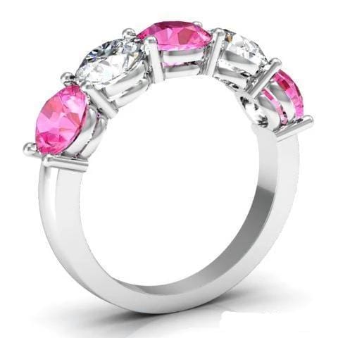 3.00cttw Shared Prong Pink Sapphire and Diamond 5 Stone Ring Five Stone Rings deBebians 
