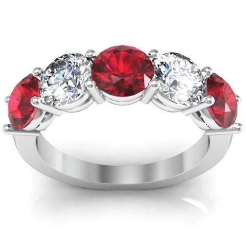 3.00cttw Shared Prong Ruby and Diamond 5 Stone Ring Five Stone Rings deBebians 