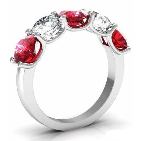 3.00cttw U Prong Ruby and Diamond 5 Stone Band Five Stone Rings deBebians 