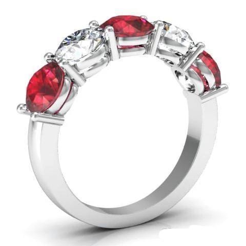 3.00cttw Shared Prong Ruby and Diamond 5 Stone Ring Five Stone Rings deBebians 