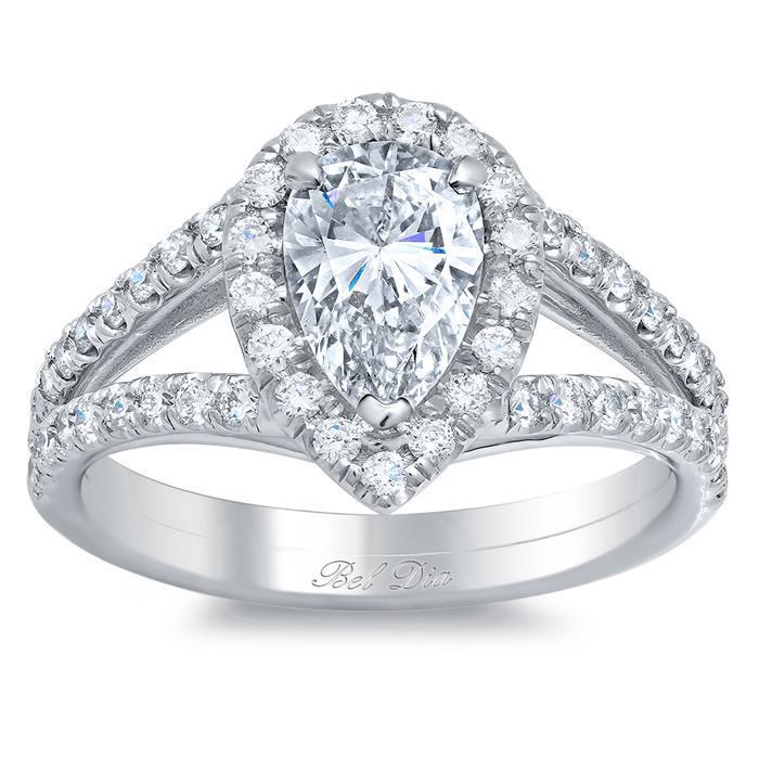 Split Shank Pear Shaped Engagement Ring Halo Engagement Rings deBebians 