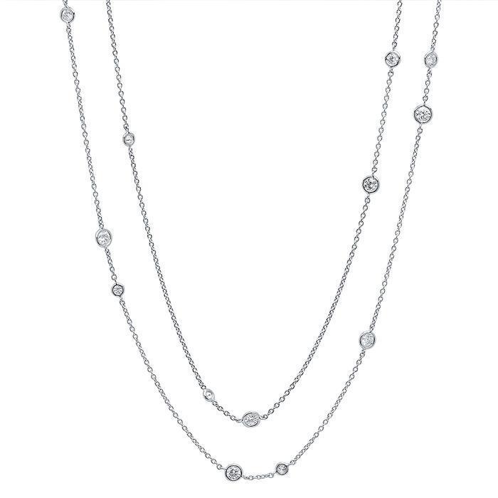 36" Diamond Bezel Necklace, 1.05cttw Diamond Station Necklaces deBebians 