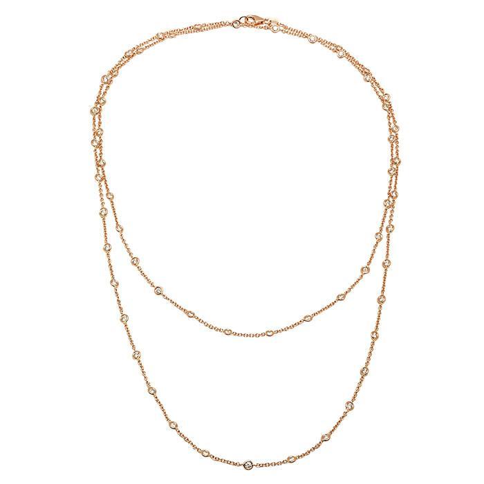 36" Handmade Rose Gold Diamond Rolo Necklace Diamond Station Necklaces deBebians 