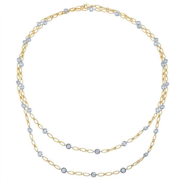 36" Yellow and White Gold Handmade Diamond Necklace Diamond Station Necklaces deBebians 
