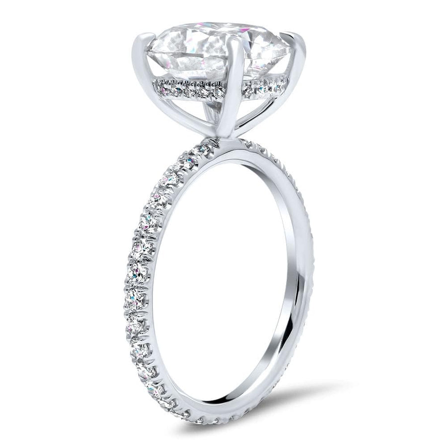 Thin Pave Eternity Engagement Ring Setting Flush Set Design Diamond Accented Engagement Rings deBebians 