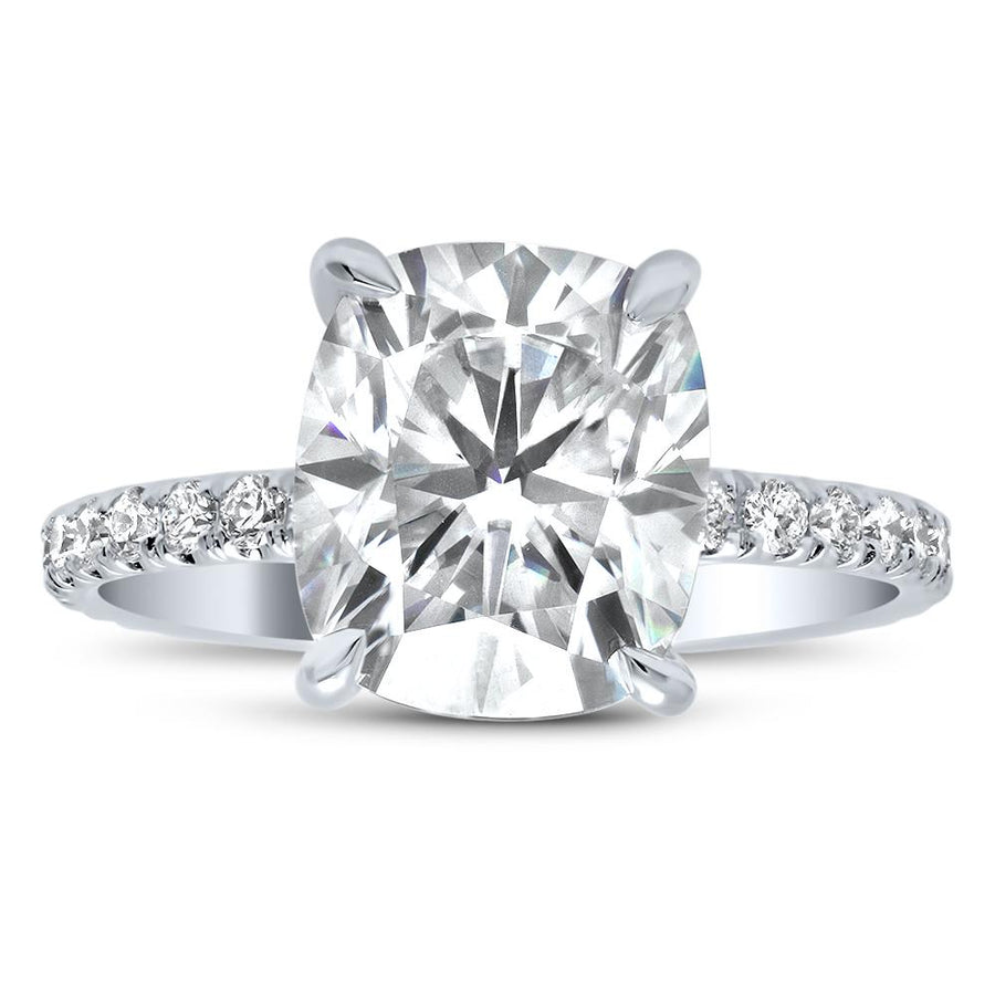 Thin Pave Eternity Engagement Ring Setting Flush Set Design Diamond Accented Engagement Rings deBebians 