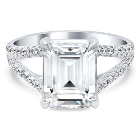 Emerald Cut Split Shank Moissanite Engagement Ring Moissanite Engagement Rings deBebians 