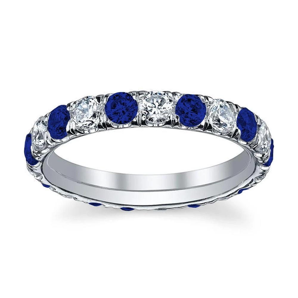 Blue Sapphire and Diamond U-Pave Eternity Ring Gemstone Eternity Rings deBebians 