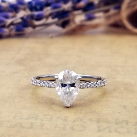 Pave Hidden Basket Diamond Accented Delicate Engagement Ring Diamond Accented Engagement Rings deBebians 