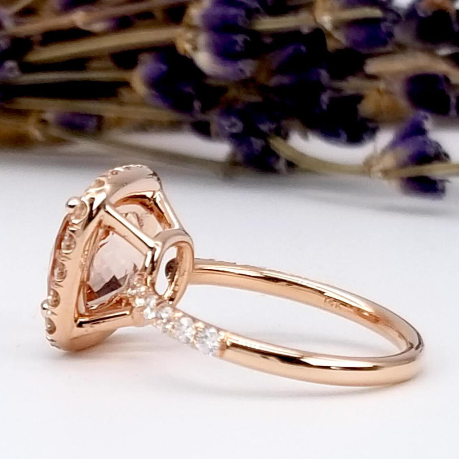 Cushion Morganite Halo Rose Gold Engagement Ring