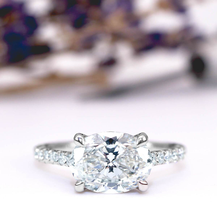 East West Engagement Ring Diamond Accented Engagement Rings deBebians 