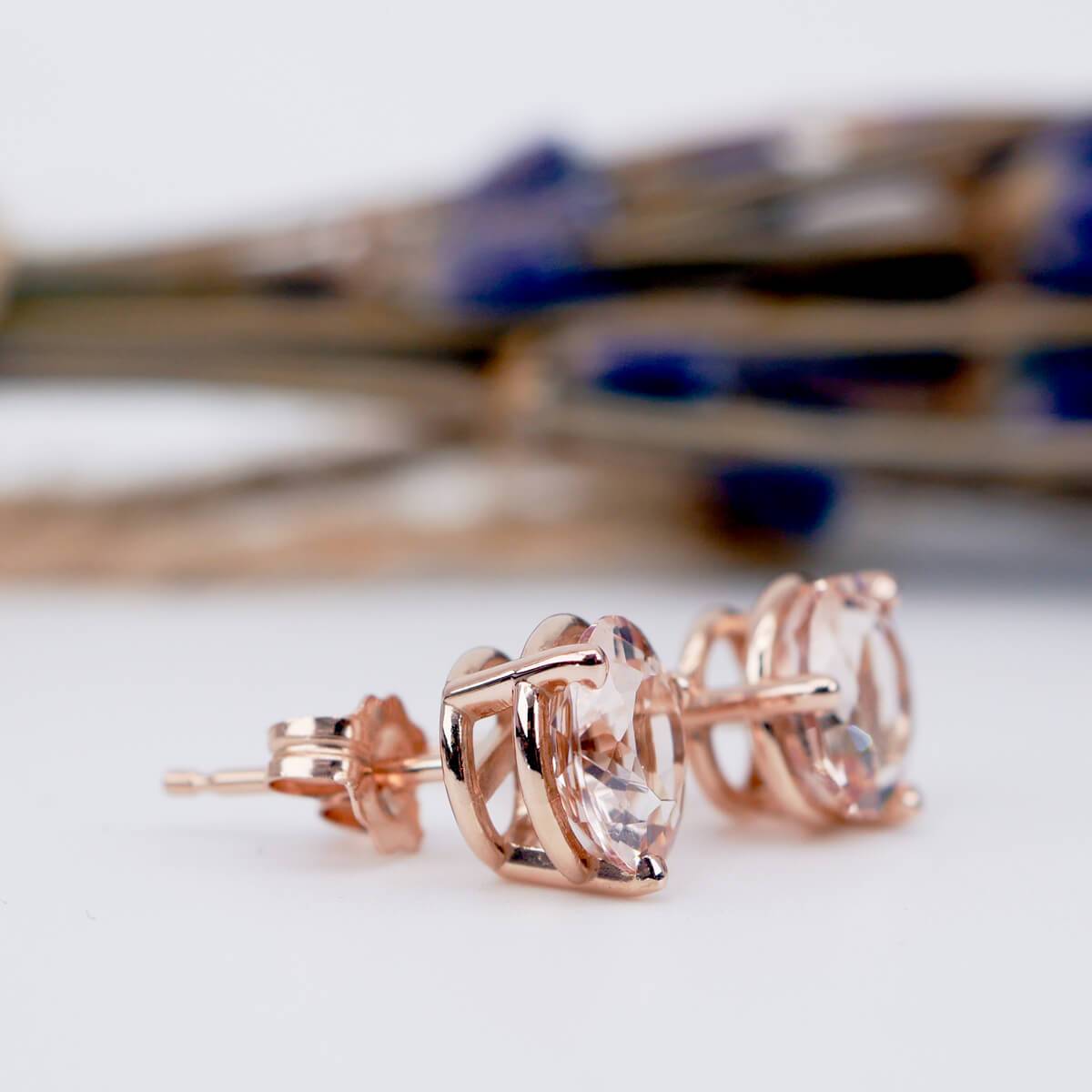 TJD Orecchini a cerchio in oro rosa 18 K con diamanti da 0,15 CTW e morganite da