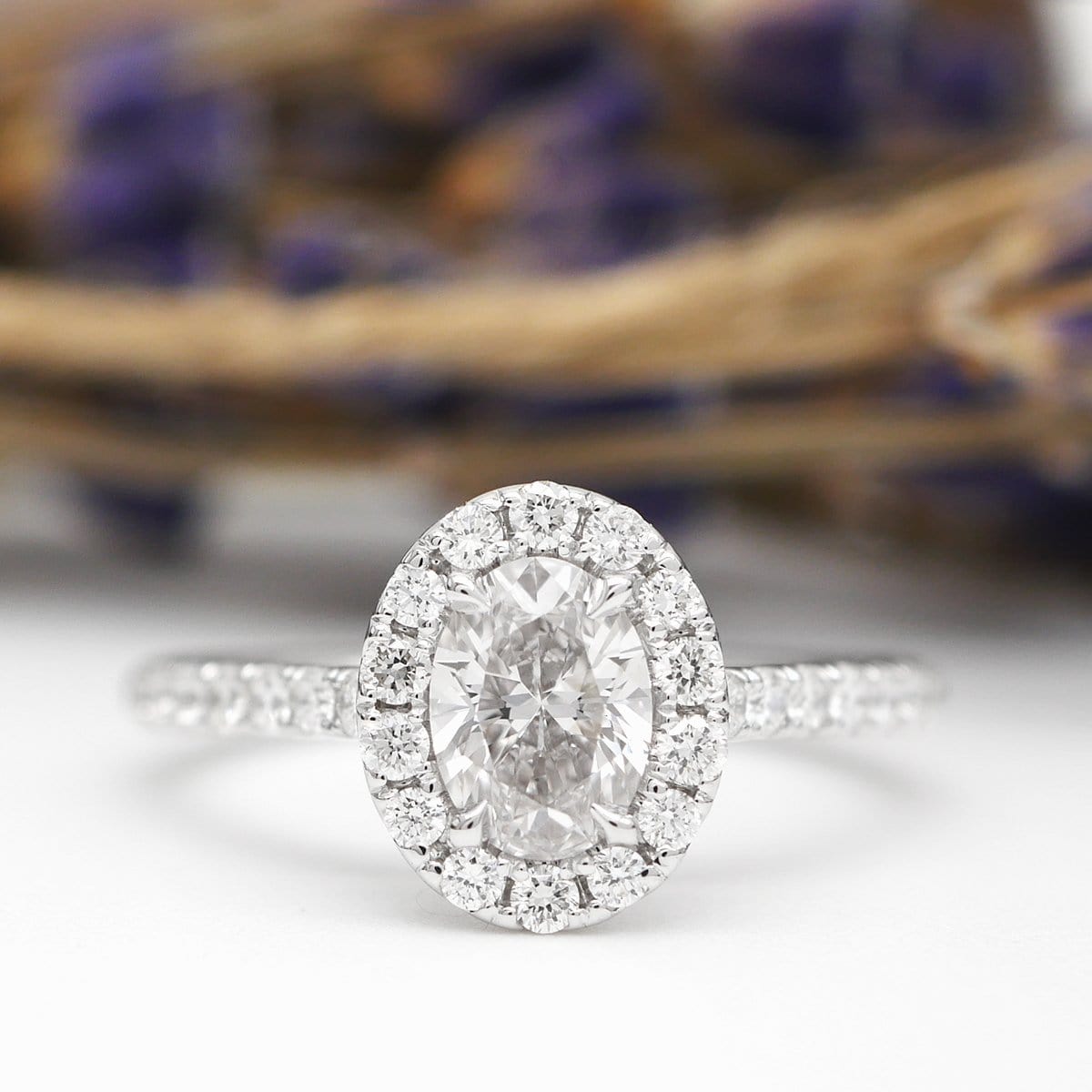 Pave Setting Oval Diamond Halo Engagement Ring Halo Engagement Rings deBebians 