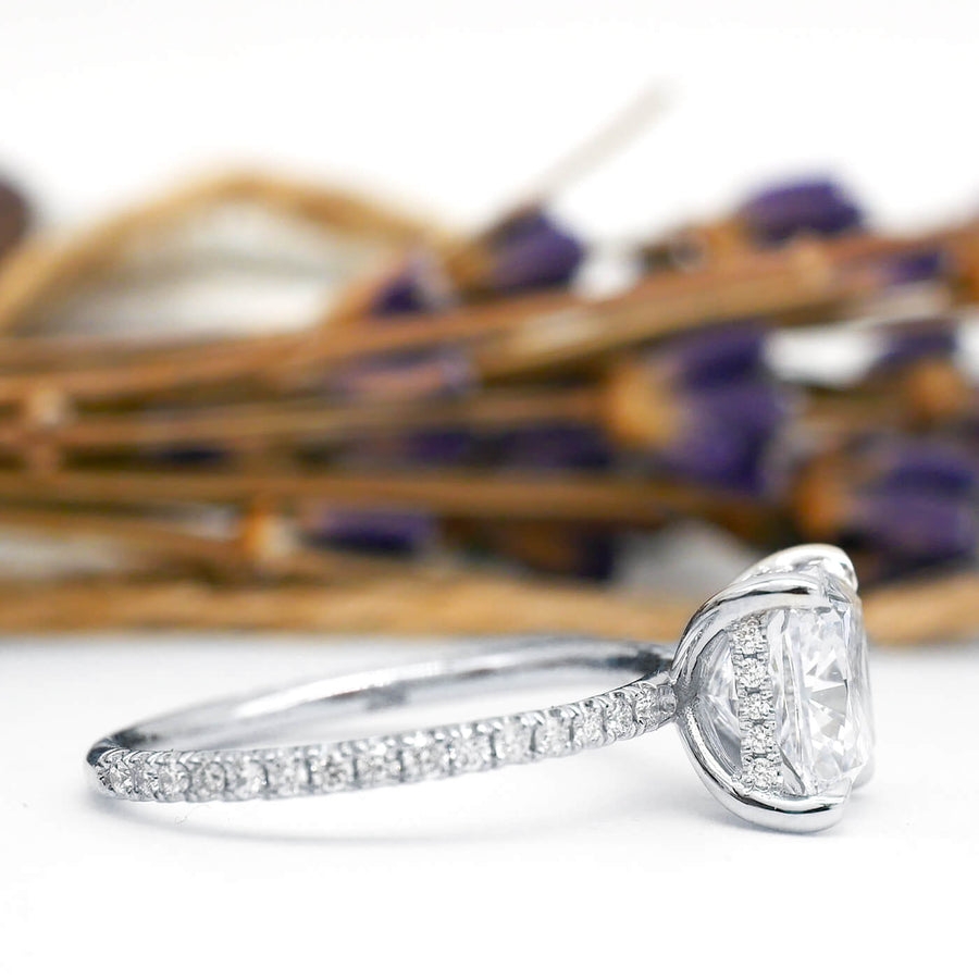 Dainty Pave Lab Grown Diamond Engagement Ring with Hidden Under Halo