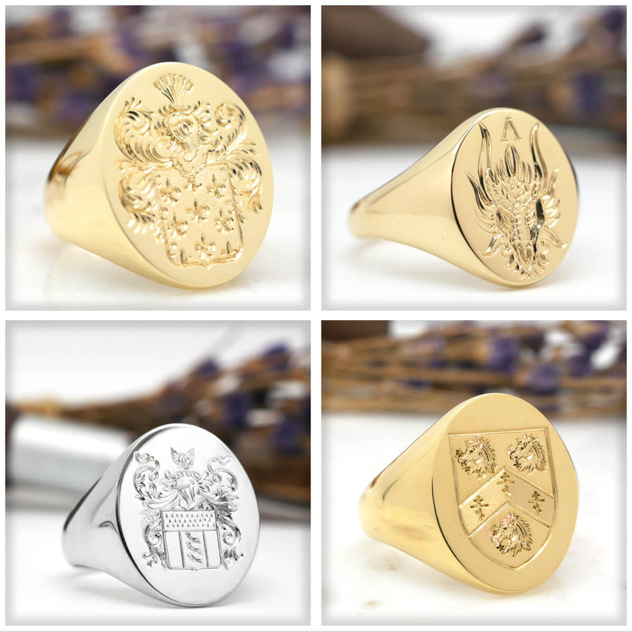 Men's Oval Signet Ring - Extra Large - Hand Engraved Family Crest / Logo