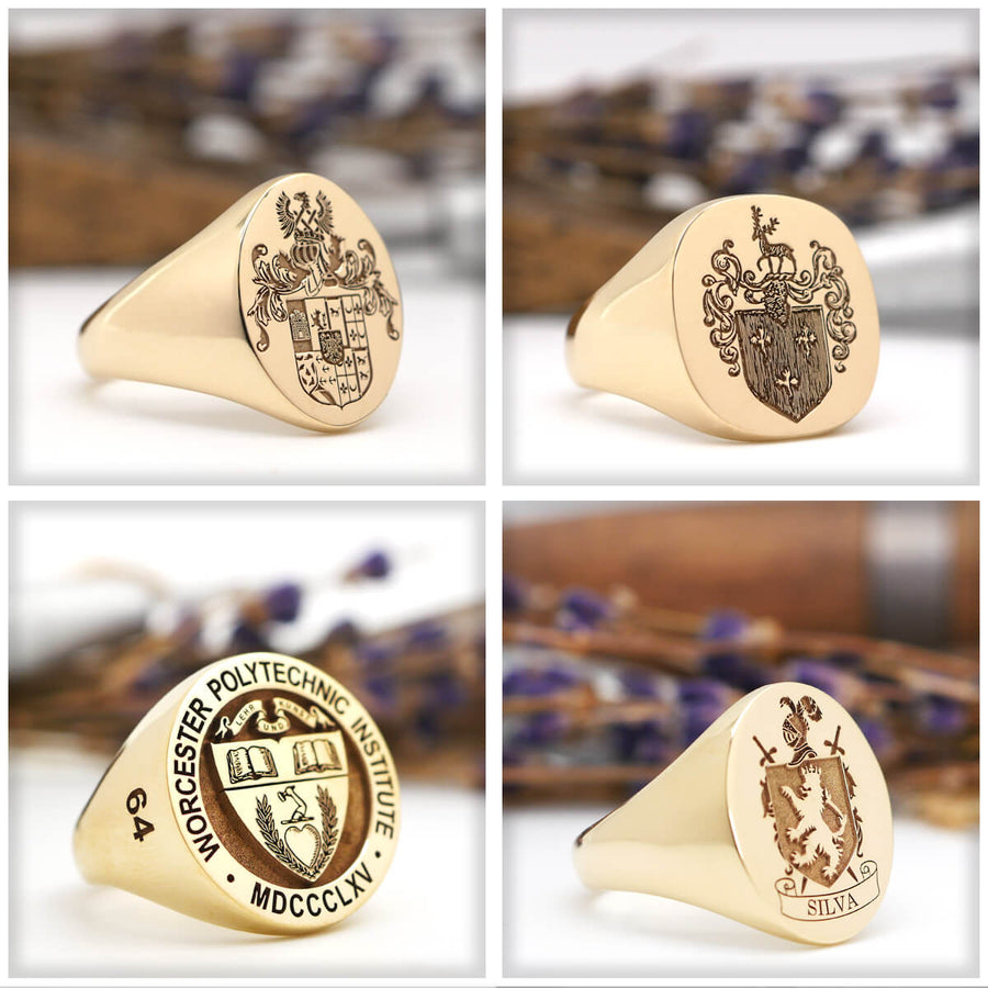Men's Oval Signet Ring - Small - Laser Engraved Family Crest / Logo