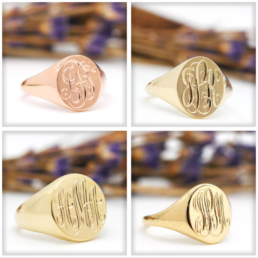Men's Oval Signet Ring - Extra Large - Hand Engraved Script Monogram ...