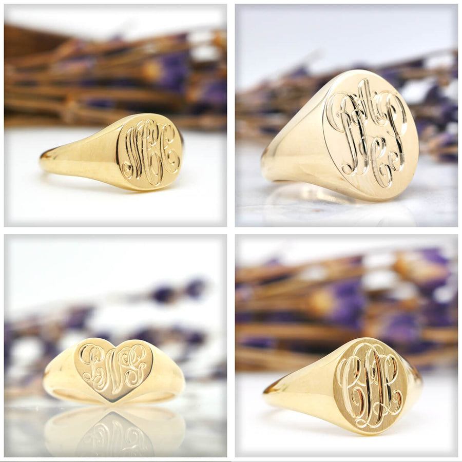 Women's Oval Signet Ring - Extra Small - Hand Engraved Script Monogram