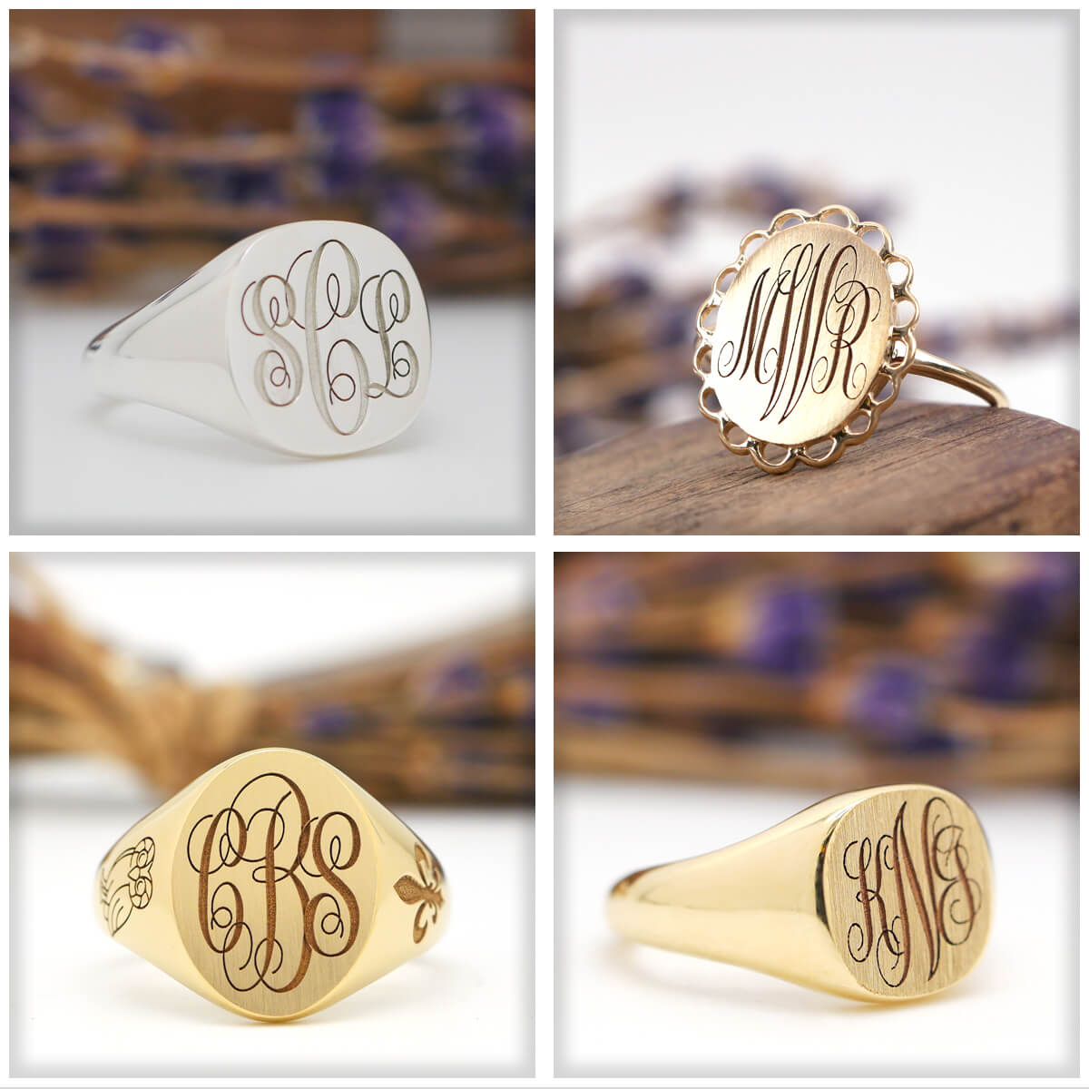 Women's Square Signet Ring - Large - Laser Engraved Script Monogram ...