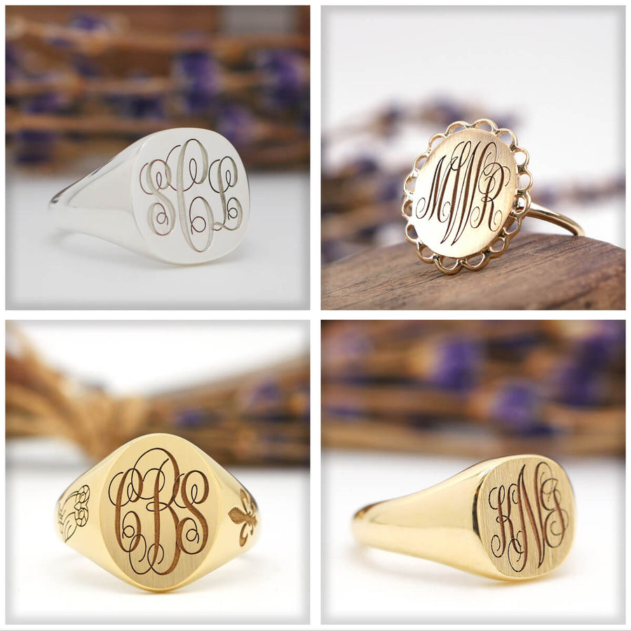 Men's Round Signet Ring - Extra Large - Laser Engraved Script Monogram ...