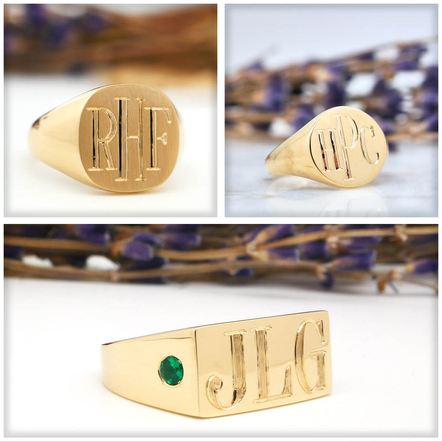 Monogramed Signet Rings Men Men's Square Signet Ring - Medium - Hand Engraved Roman Monogram ...