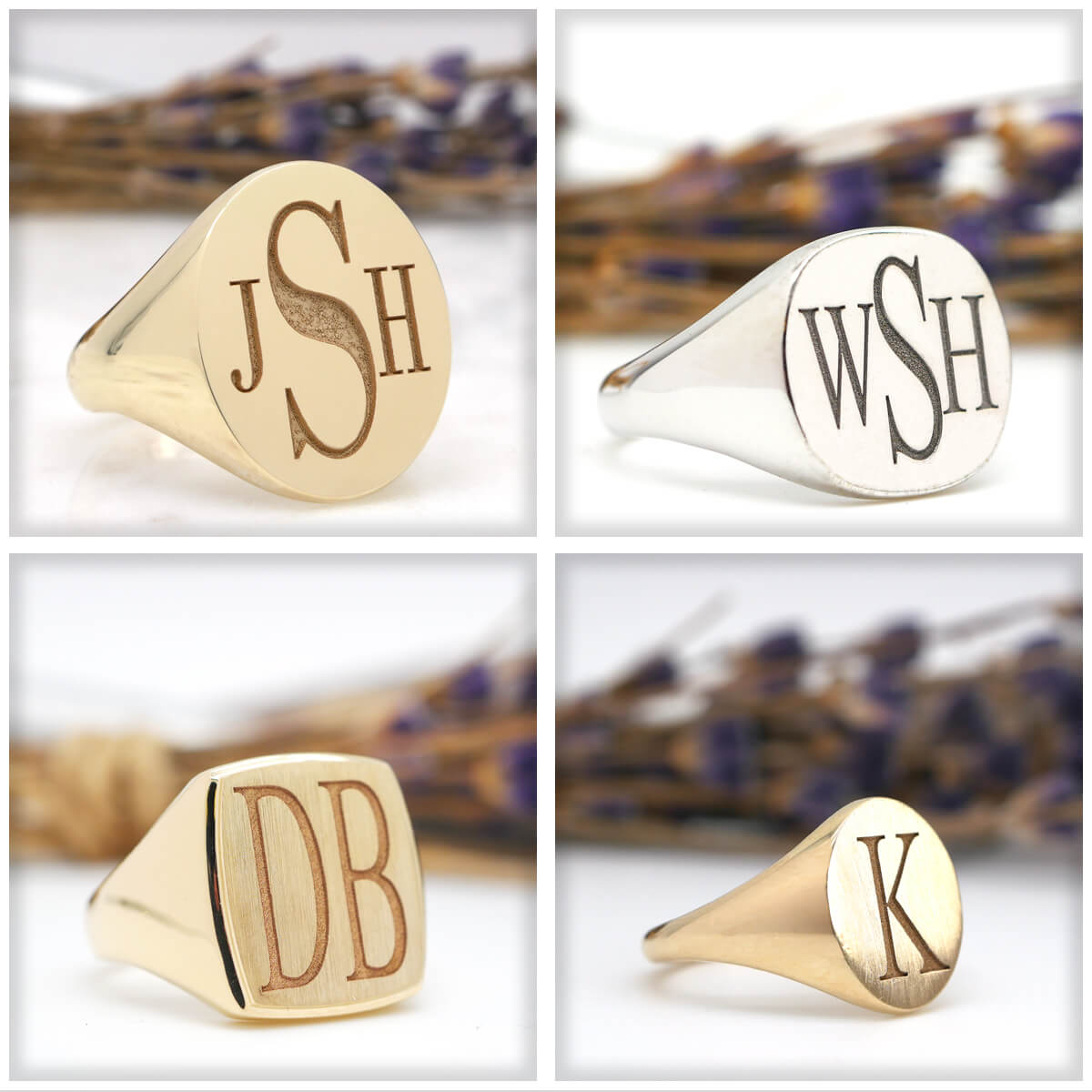 Signet Rings Gallery Men's Square Signet Ring - Large - Laser Engraved Roman Monogram ...