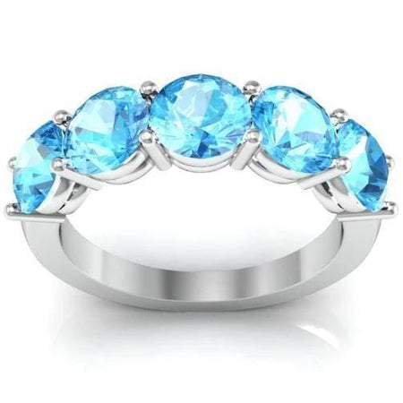 3.00cttw Shared Prong 5 Stone Aquamarine Ring Five Stone Rings deBebians 