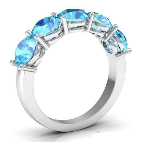 3.00cttw Shared Prong 5 Stone Aquamarine Ring Five Stone Rings deBebians 