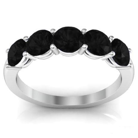 1.50cttw Shared Prong Black Diamond 5 Stone Band Five Stone Rings deBebians 