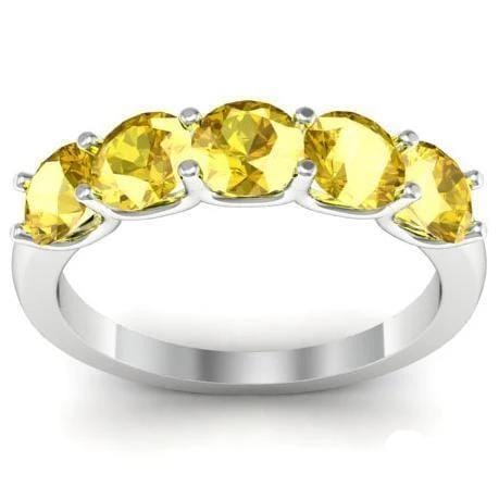 1.50cttw U Prong Yellow Sapphire Five Stone Band Five Stone Rings deBebians 