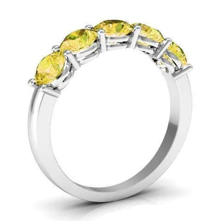 1.50cttw Shared Prong Yellow Sapphire Five Stone Ring - Shown in White Gold, Side Profile