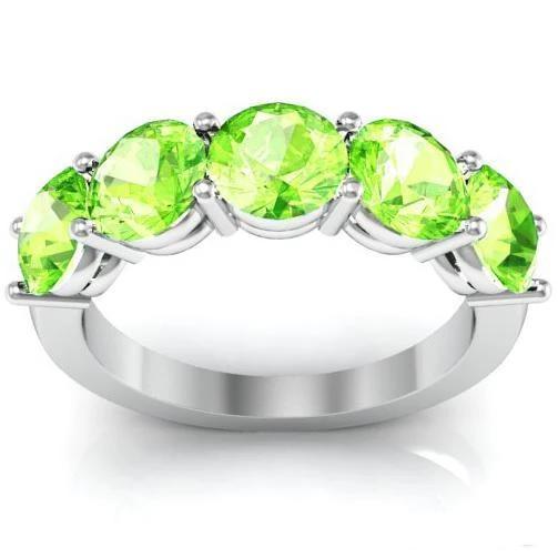 3.00cttw Shared Prong 5 Stone Peridot Birthstone Ring Five Stone Rings deBebians 