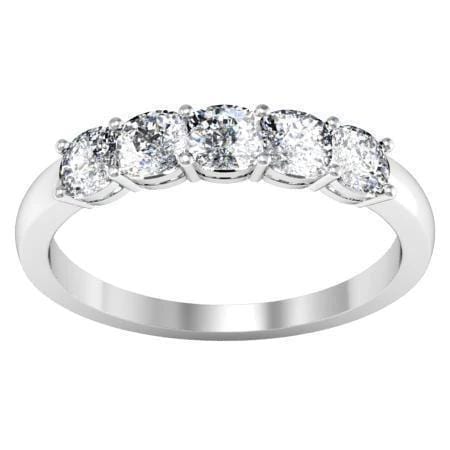 1.00cttw Shared Prong Cushion Cut Diamond Five Stone Ring Five Stone Rings deBebians 