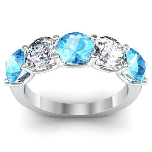 3.00cttw U Prong Aquamarine and Diamond 5 Stone Ring Five Stone Rings deBebians 