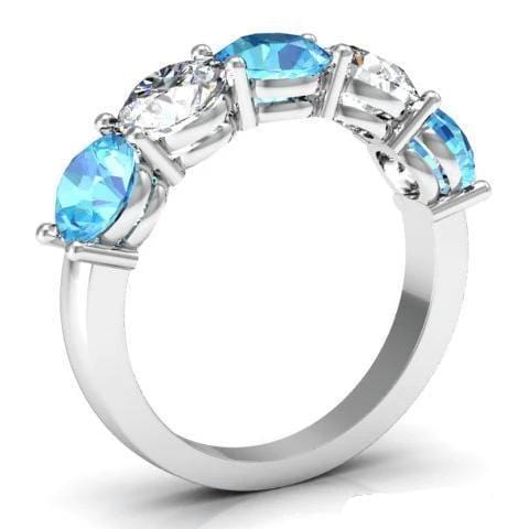 3.00cttw Shared Prong Aquamarine and Diamond Five Stone Ring Five Stone Rings deBebians 