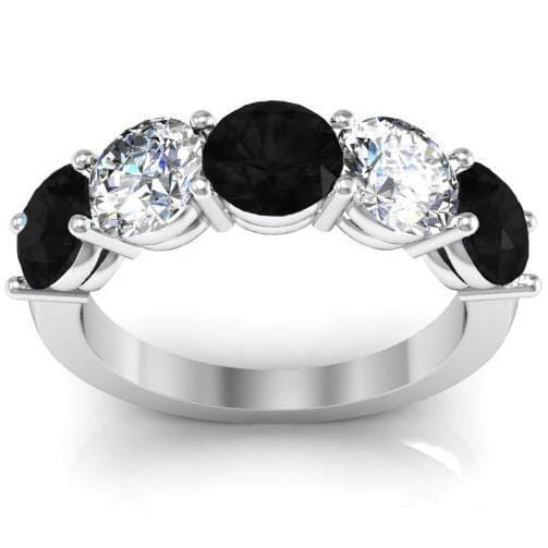 3.00cttw Shared Prong Black Diamond and White Diamond Five Stone Ring Five Stone Rings deBebians 