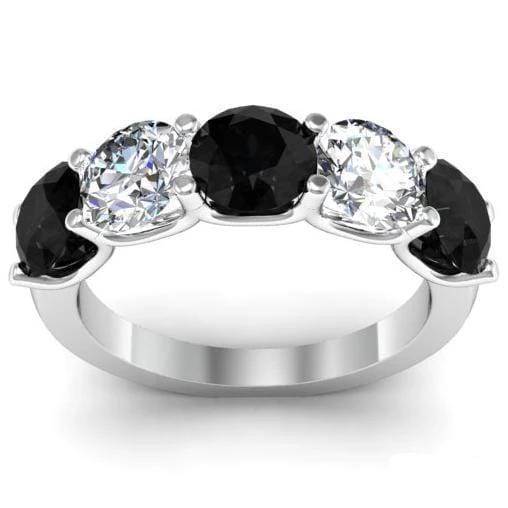 3.00cttw U Prong Black Diamond and White Diamond Five Stone Ring Five Stone Rings deBebians 