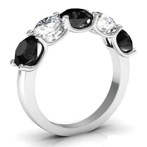 3.00cttw U Prong Black Diamond and White Diamond Five Stone Ring Five Stone Rings deBebians 