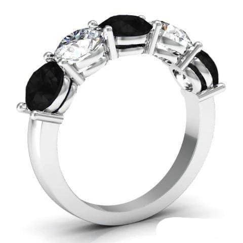 3.00cttw Shared Prong Black Diamond and White Diamond Five Stone Ring Five Stone Rings deBebians 