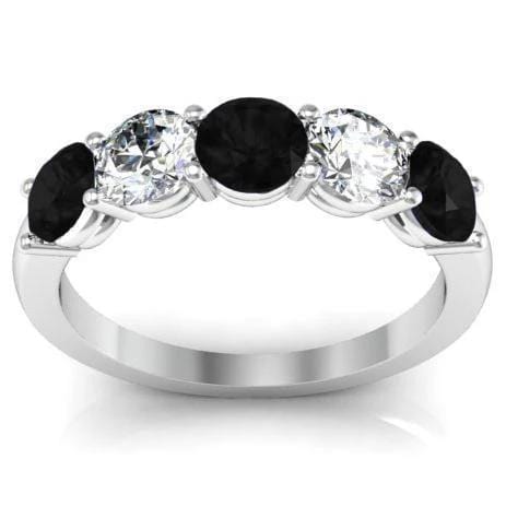 1.50cttw Shared Prong White and Black Diamond Five Stone Ring Five Stone Rings deBebians 