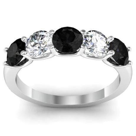 1.50cttw U Prong Black and White Diamond Five Stone Ring Five Stone Rings deBebians 