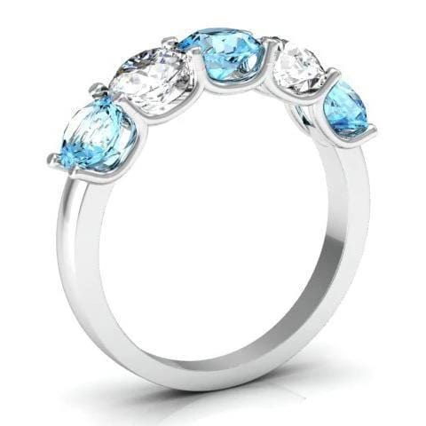 2.00cttw U Prong Diamond and Aquamarine Five Stone Ring Five Stone Rings deBebians 
