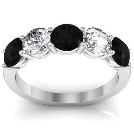 2.00cttw Shared Prong White Diamond and Black Diamond 5 Stone Band Five Stone Rings deBebians 