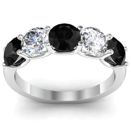 2.00cttw U Prong White Diamond and Black Diamond Five Stone Ring Five Stone Rings deBebians 