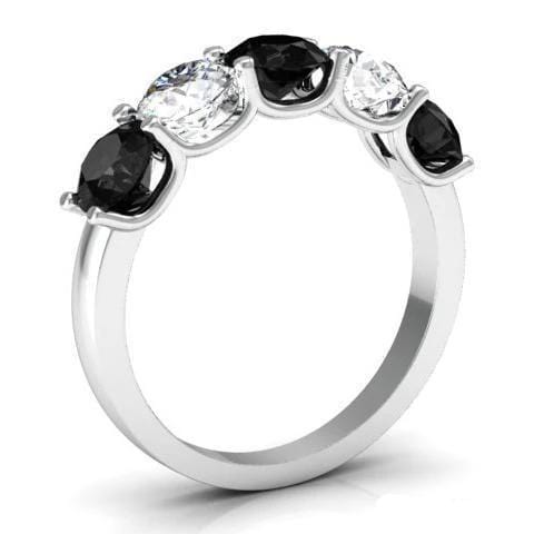 2.00cttw U Prong White Diamond and Black Diamond Five Stone Ring Five Stone Rings deBebians 