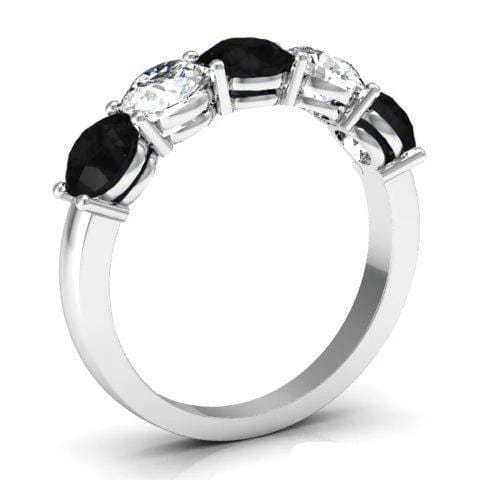 2.00cttw Shared Prong White Diamond and Black Diamond 5 Stone Band Five Stone Rings deBebians 