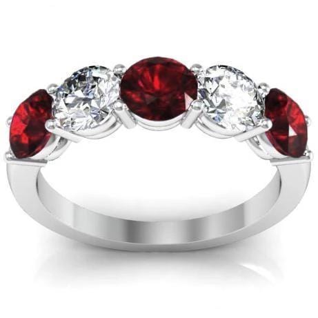 2.00cttw Shared Prong Diamond and Garnet 5 Stone Ring Five Stone Rings deBebians 