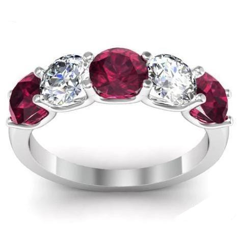 2.00cttw U Prong Diamond and Garnet Five Stone Ring Five Stone Rings deBebians 