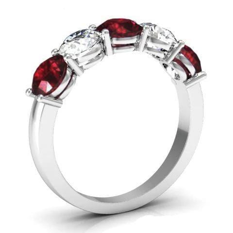 2.00cttw Shared Prong Diamond and Garnet 5 Stone Ring Five Stone Rings deBebians 